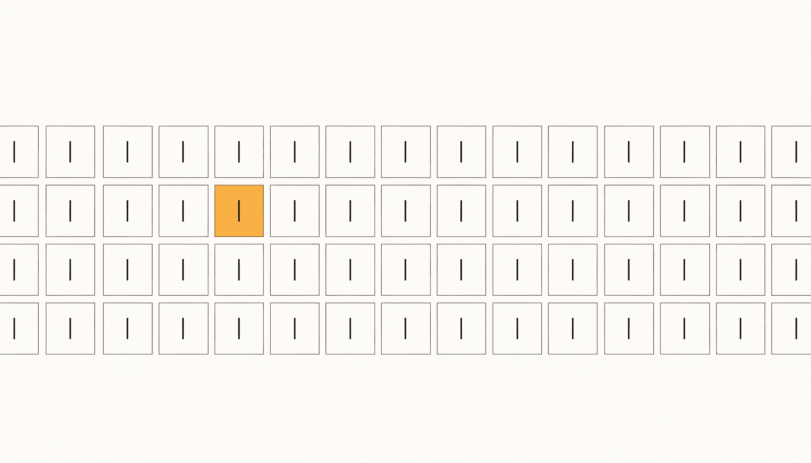 An unbroken calendar grid of identical marked squares with one square filled yellow.