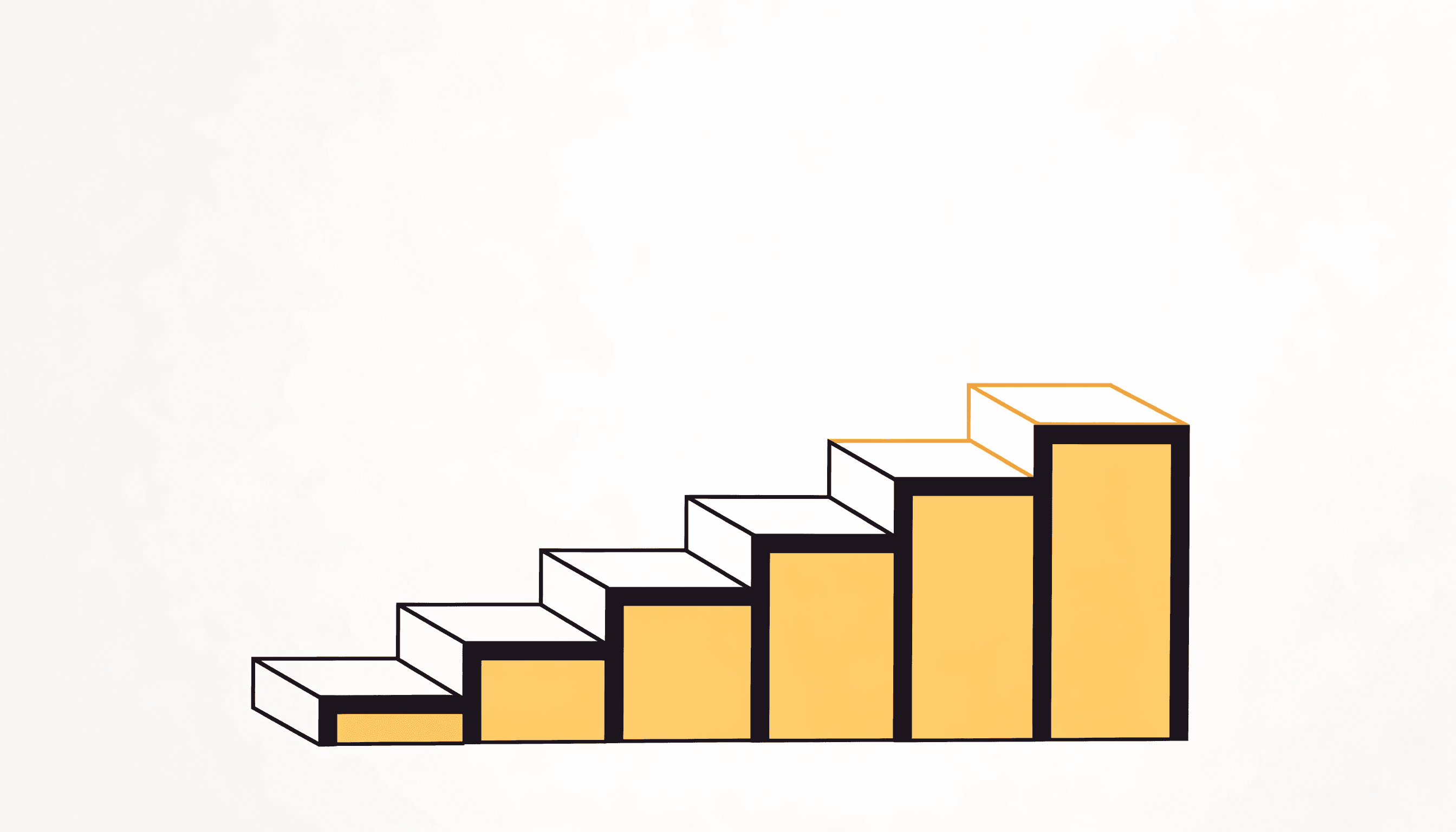 Five flat rectangles rising as a stepped platform, the top step edged in yellow.