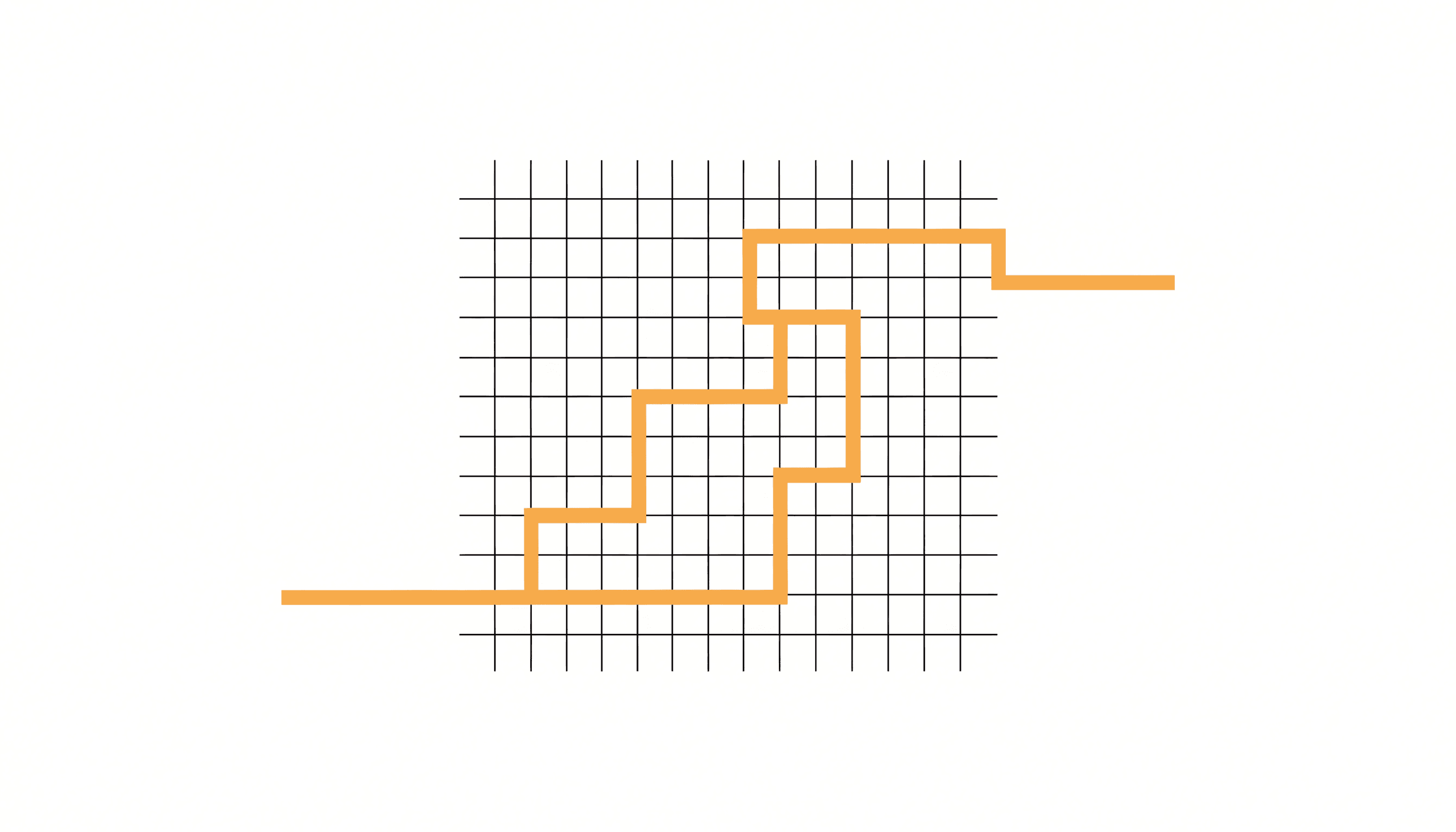 A grid of thin lines with one continuous yellow path traced through it.