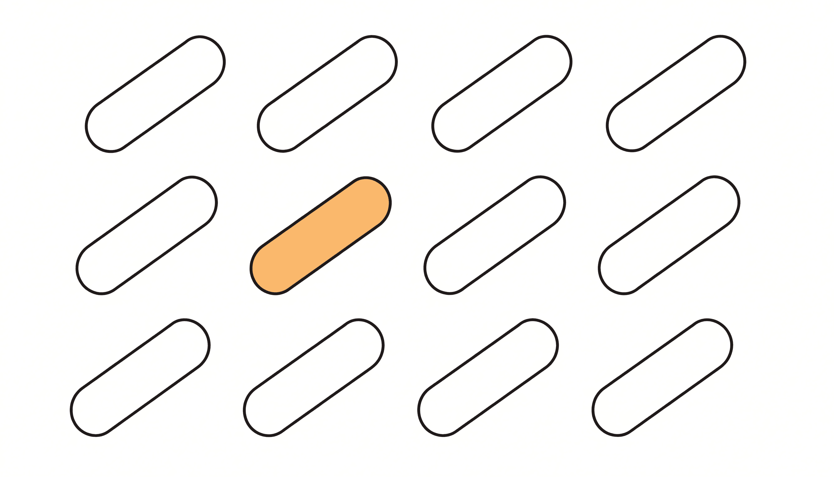 Scattered blank label shapes at slight angles, one of them filled yellow.