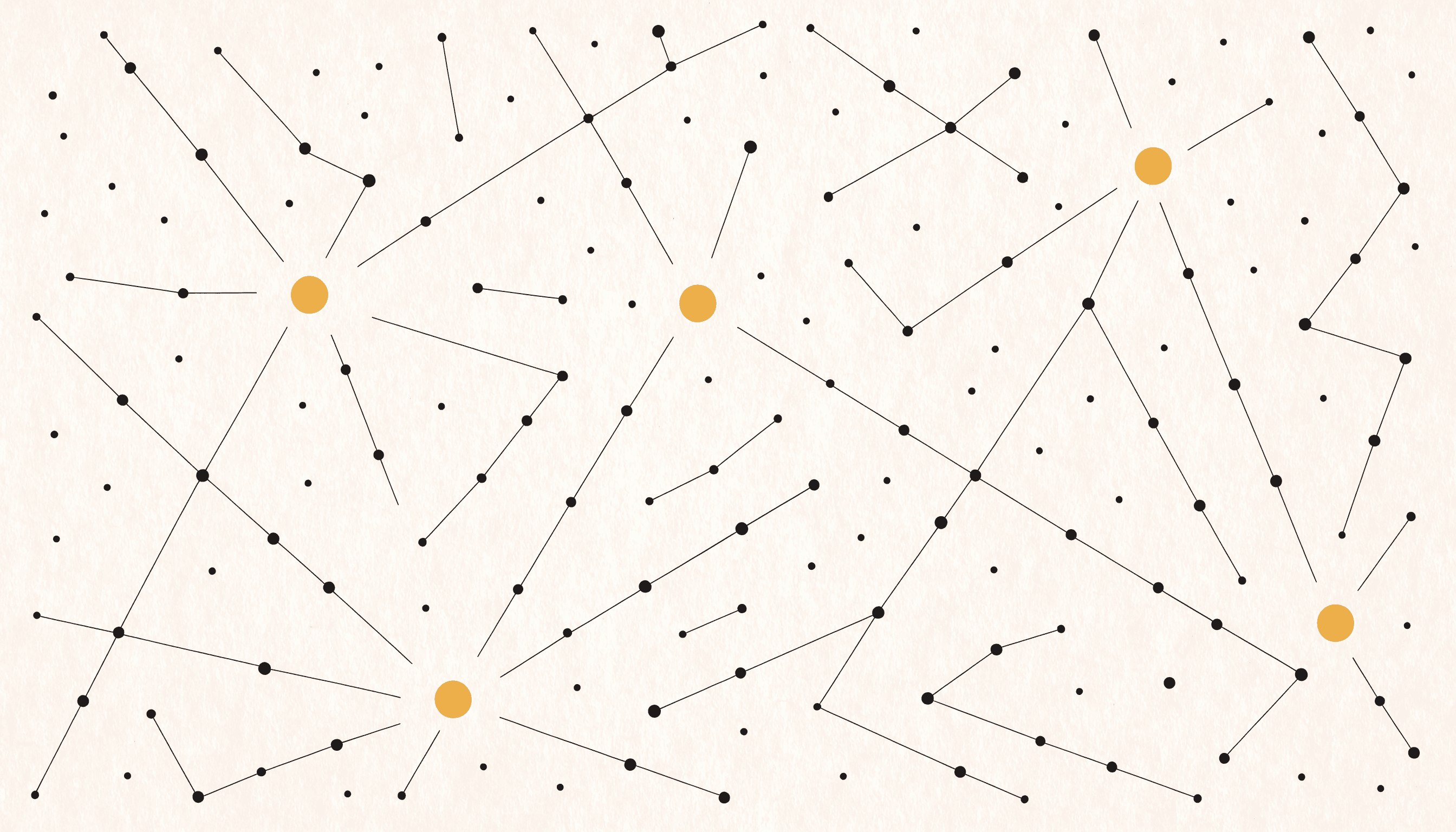 A constellation of connected dots with four widely separated ones filled yellow.
