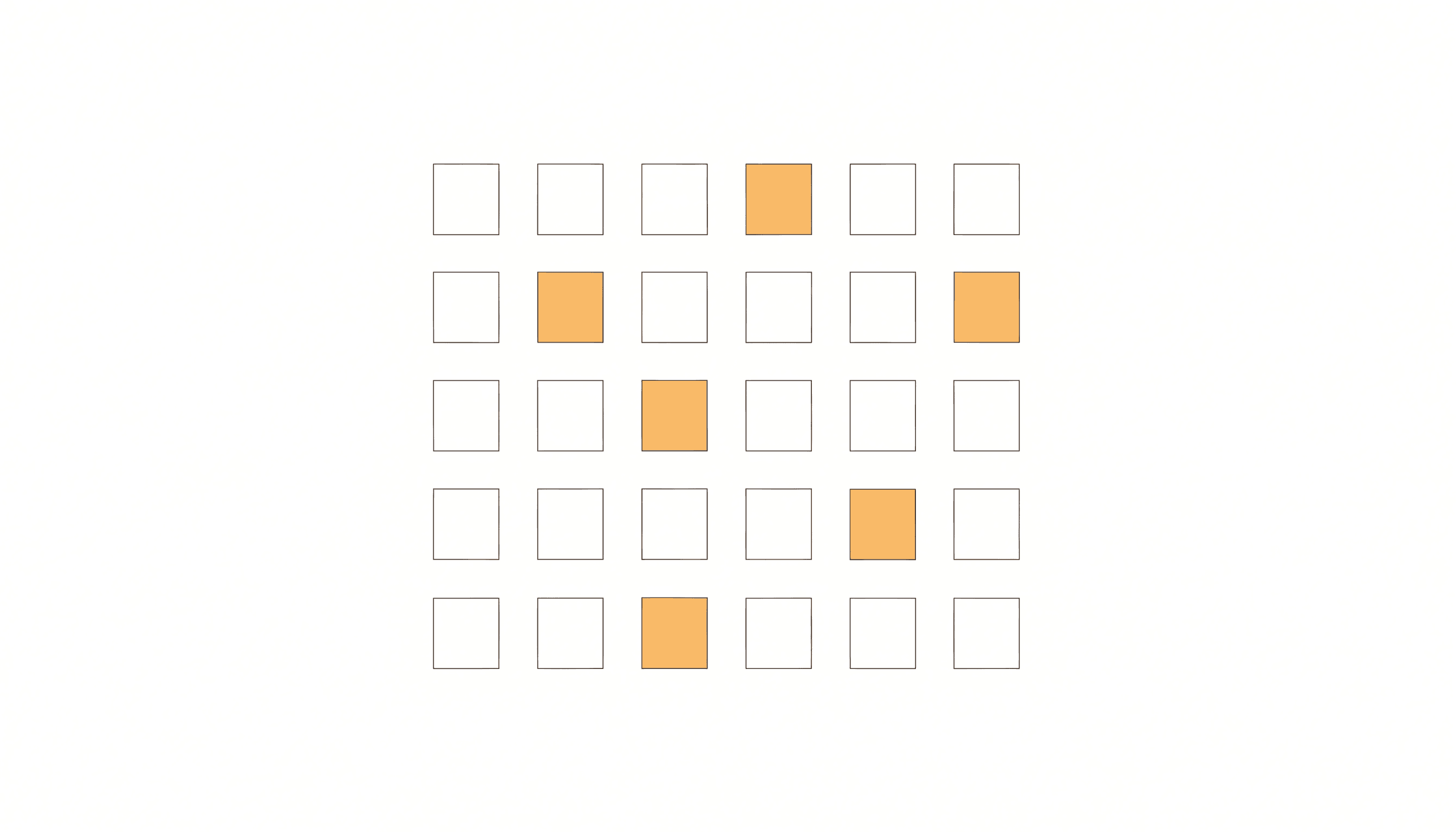 A grid of thirty small squares with five of them filled yellow.