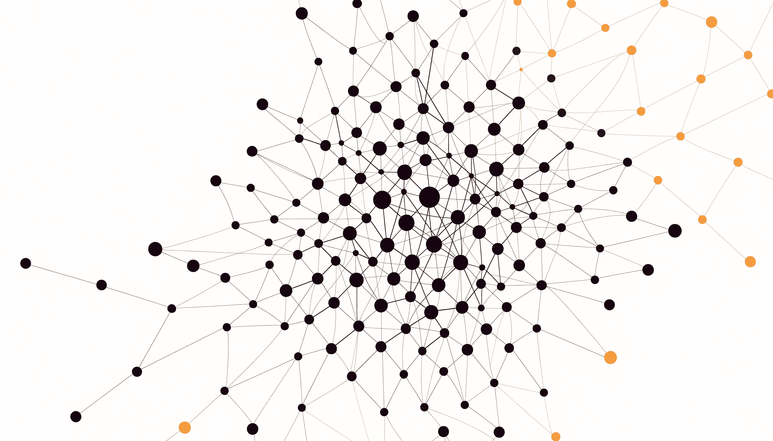 Connected circles dense at the centre and sparse at the edges, with the outermost ones filled yellow.