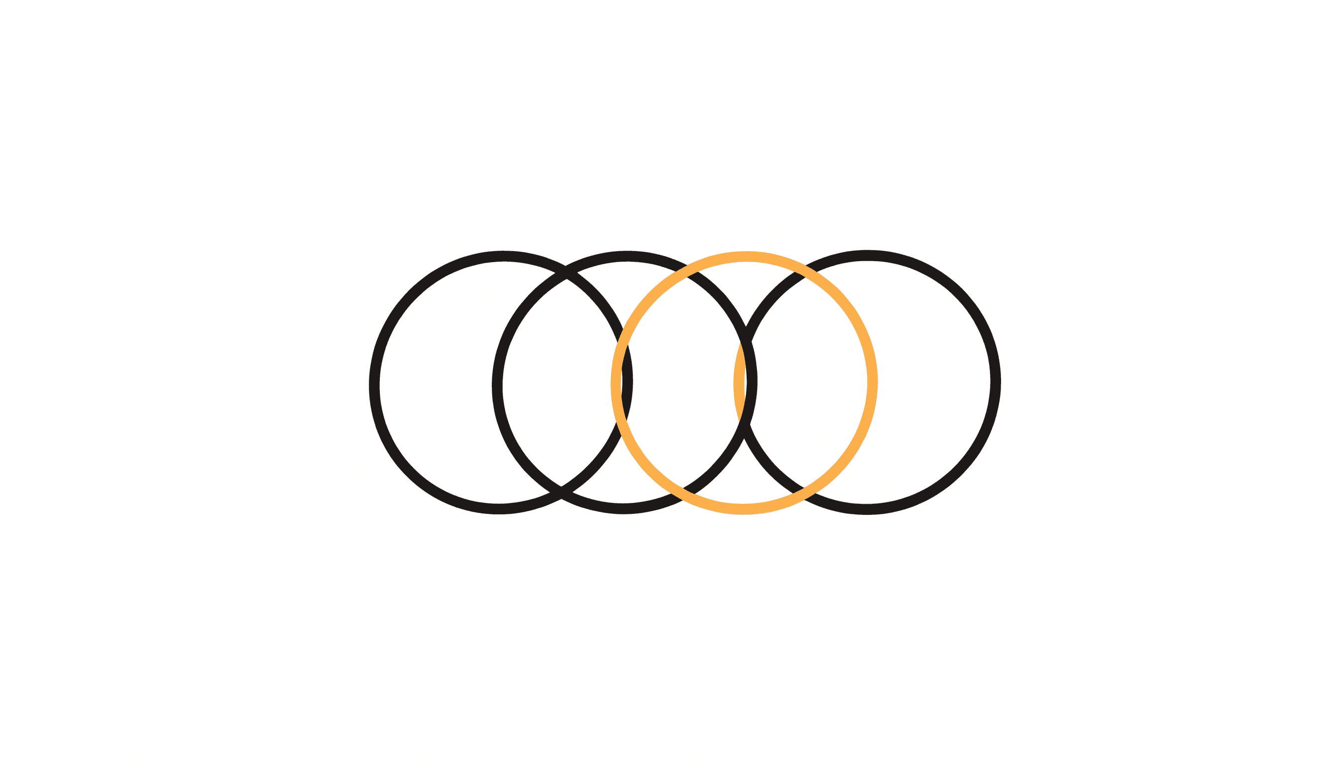 Five thin rings overlapping in a chain, one of them drawn in yellow.
