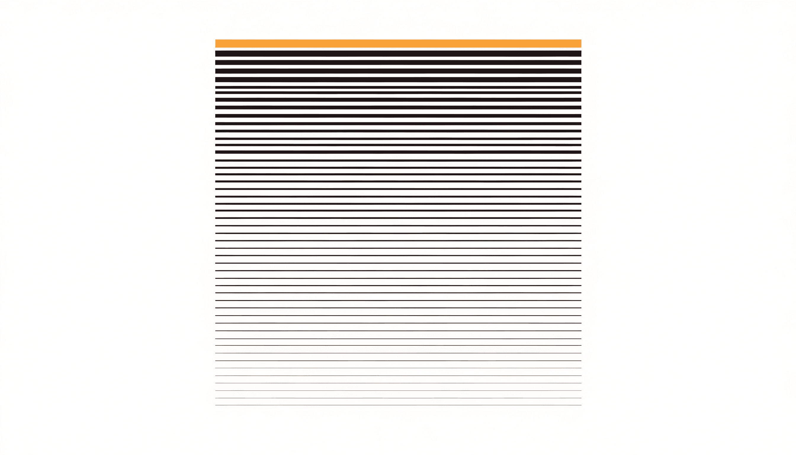 A tall stack of thin horizontal bars fading from solid black to almost invisible, with only the topmost bar picked out in yellow.